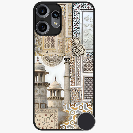 Mughal Marble Legacy Glass Case showing flat back view with intricate Mughal inspired marble pattern and glossy glass finish.
