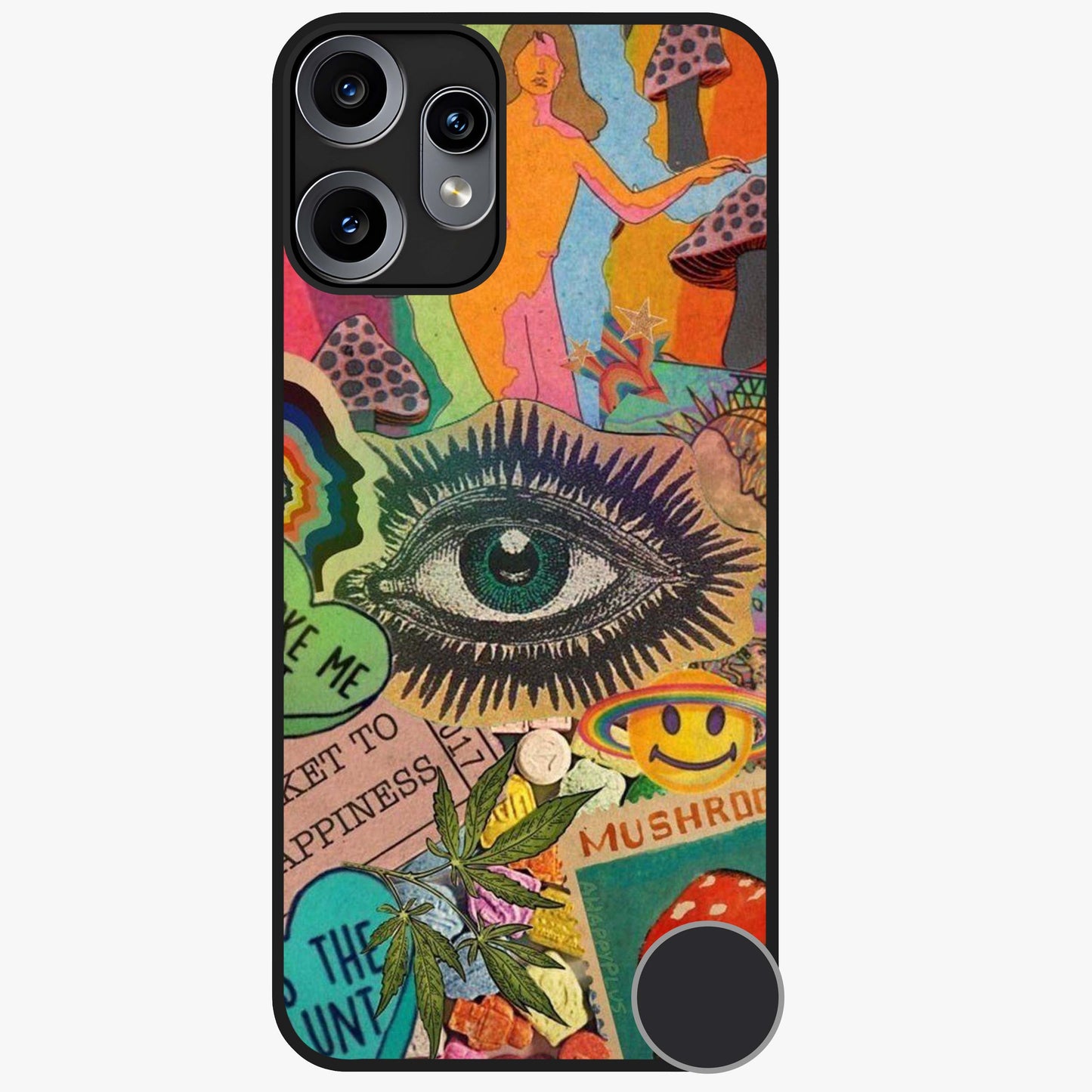 Mystic Eye Wonderland Glass Case showing flat back view with mystical eye themed artwork and glossy glass finish.