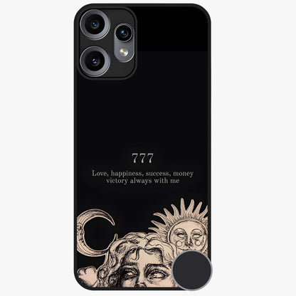 Mystic Victory Aura Glass Case showing flat back view with victory symbol artwork and glossy glass finish.