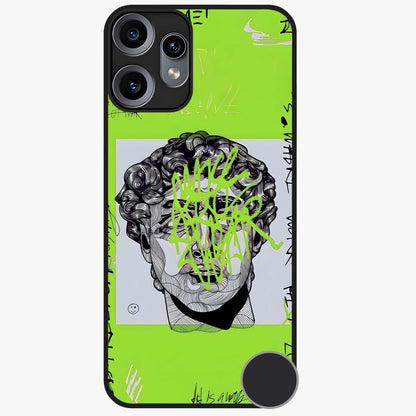 Neo Graffiti Rebellion Glass Case showing flat back view with vibrant graffiti artwork and glossy glass finish.