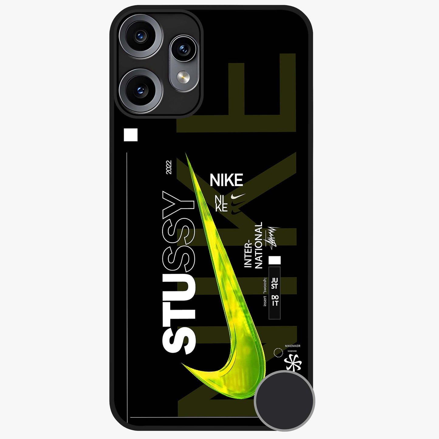 Neon Street Edition Glass Case showing flat back view with neon street style artwork and glossy glass finish.