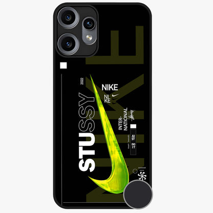 Neon Street Edition Glass Case showing flat back view with neon street style artwork and glossy glass finish.