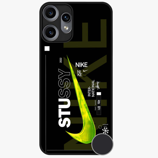 Neon Street Edition Glass Case showing flat back view with neon street style artwork and glossy glass finish.