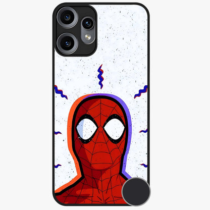 Omg Spiderman Glass Case showing flat back view with bold superhero inspired artwork and glossy glass finish.
