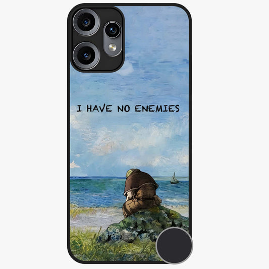 Peace Beyond War Glass Case showing flat back view with symbolic peace themed artwork and glossy glass finish.