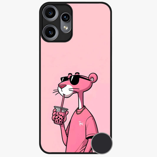 Pink Panther Glass Case showing flat back view with iconic pink panther artwork and glossy glass finish.