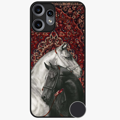 Regal Stallion Tapestry Glass Case showing flat back view with majestic horse tapestry artwork and glossy glass finish.