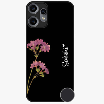 Riching Lavender Flower Custom Name Glass Case showing flat back view with lavender floral artwork and personalized name design.