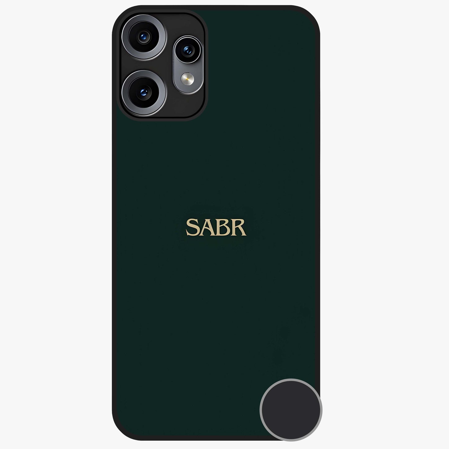 Sabr Minimal Patience Glass Case showing flat back view with minimalist typography artwork and glossy glass finish.