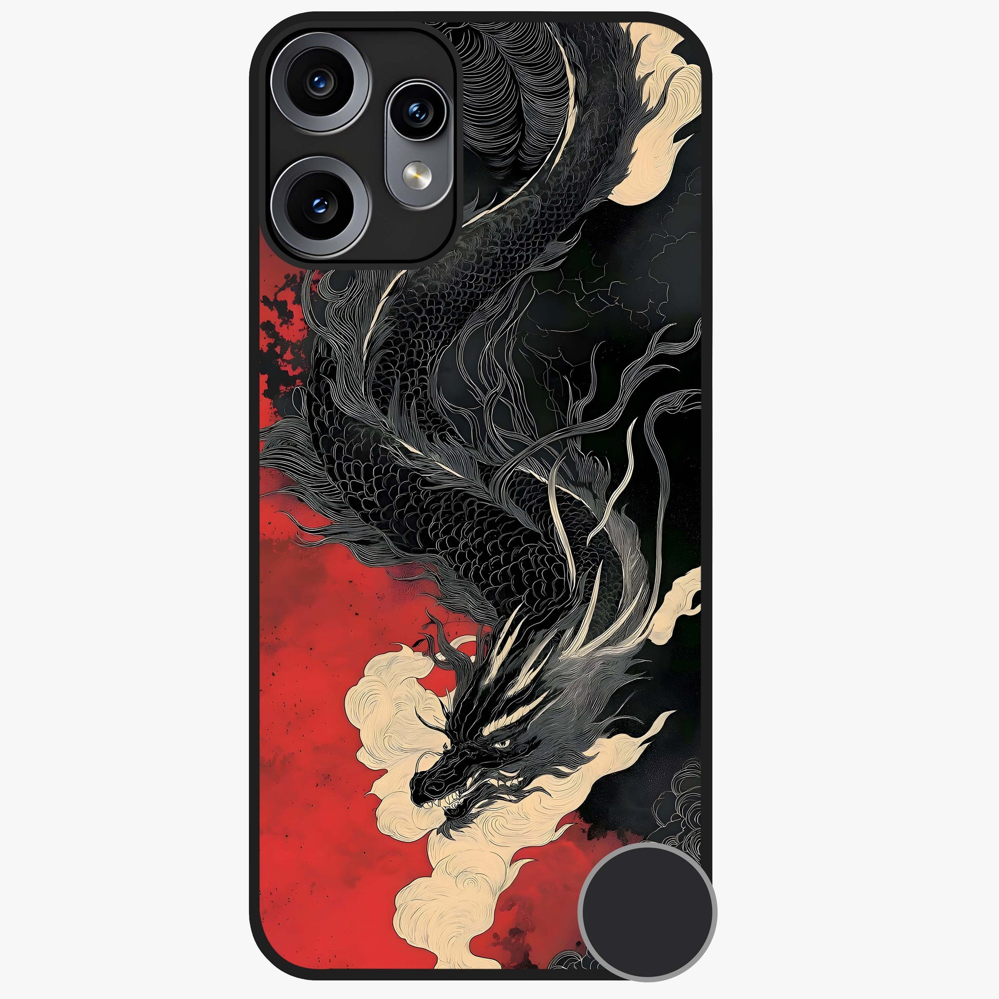 Shadow Dragon Fury Glass Case showing flat back view with fierce dragon artwork and glossy glass finish.