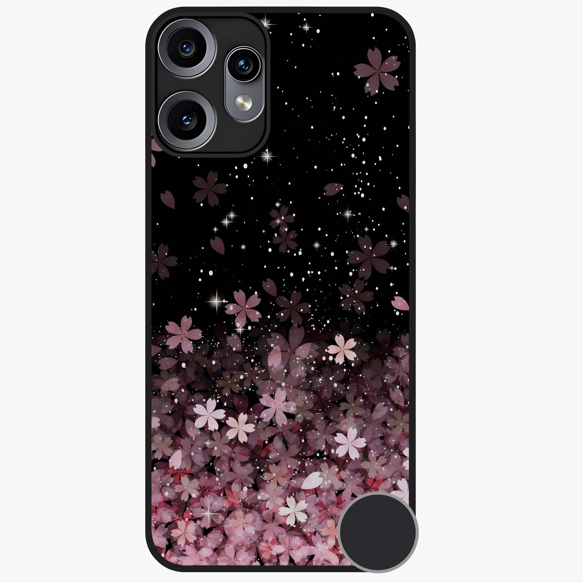 Small Starry Flowers Glass Case showing flat back view with delicate starry floral artwork and glossy glass finish.