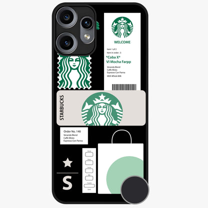 Starbucks Mocha Glass Case showing flat back view with coffee inspired artwork and glossy glass finish.