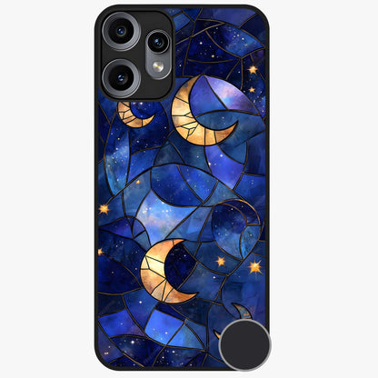 Starlit Sky Tapestry Glass Case showing flat back view with decorative starry sky tapestry artwork and glossy glass finish.