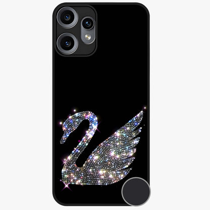 Starlit Swan Grace Glass Case showing flat back view with graceful swan artwork under starry sky and glossy glass finish.