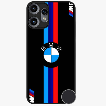 Turbo BMW Beast Glass Case showing flat back view with high performance sports car artwork and glossy glass finish.