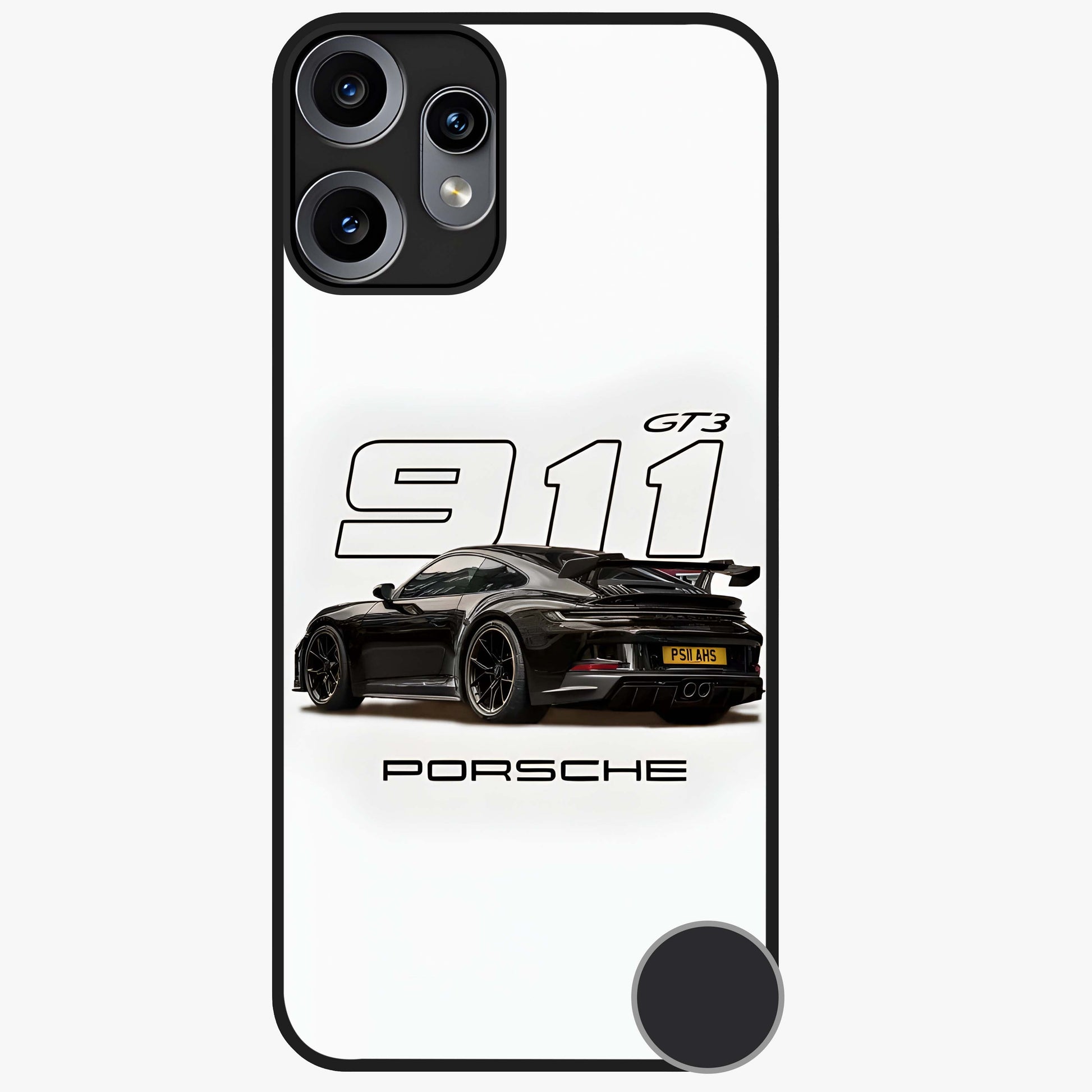 Turbo Legacy Icon Glass Case showing flat back view with iconic sports car inspired artwork and glossy glass finish.