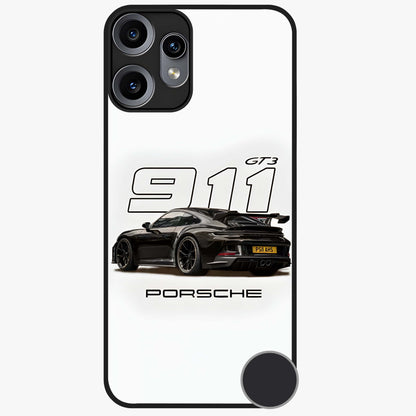 Turbo Legacy Icon Glass Case showing flat back view with iconic sports car inspired artwork and glossy glass finish.