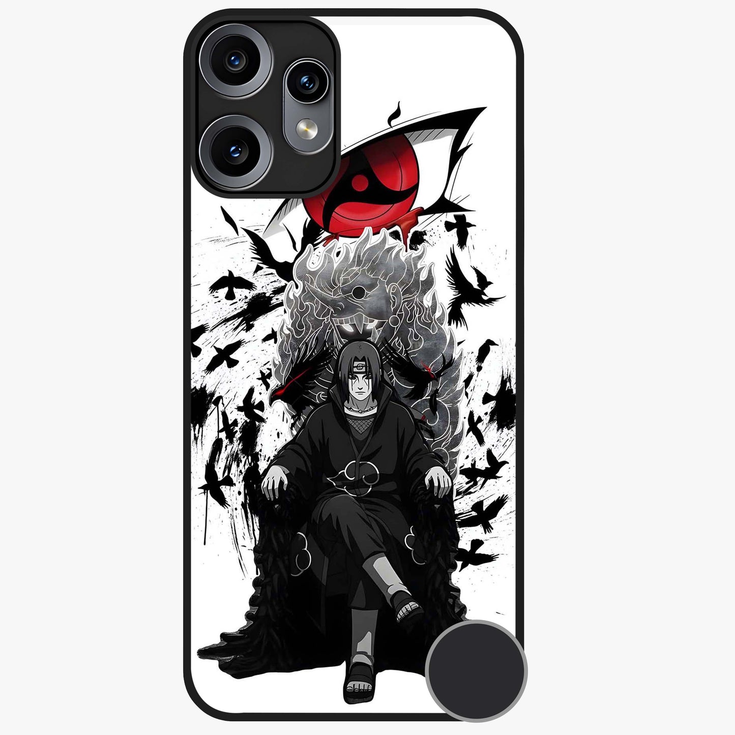 Uchiha Shadow Throne Glass Case showing flat back view with cosmic underwater themed artwork and glossy glass finish.