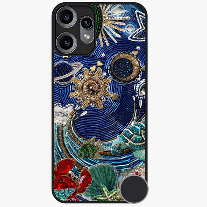 Universe Underwater Spark Glass Case showing flat back view with cosmic underwater themed artwork and glossy glass finish.