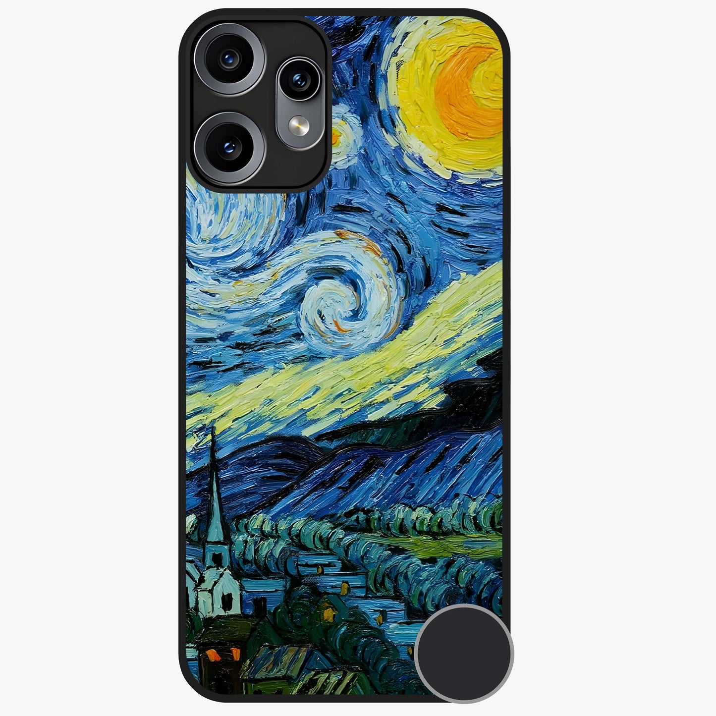 Van Gogh Art Glass Case showing flat back view with classic painterly artwork inspired by Van Gogh style and glossy glass finish.