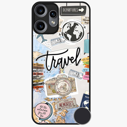 Wanderlust Journal Glass Case showing flat back view with travel inspired artwork and glossy glass finish.