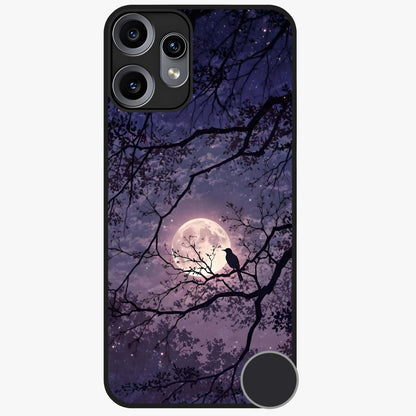 Whispering Moon Silence Glass Case showing flat back view with serene moon themed artwork and glossy glass finish.