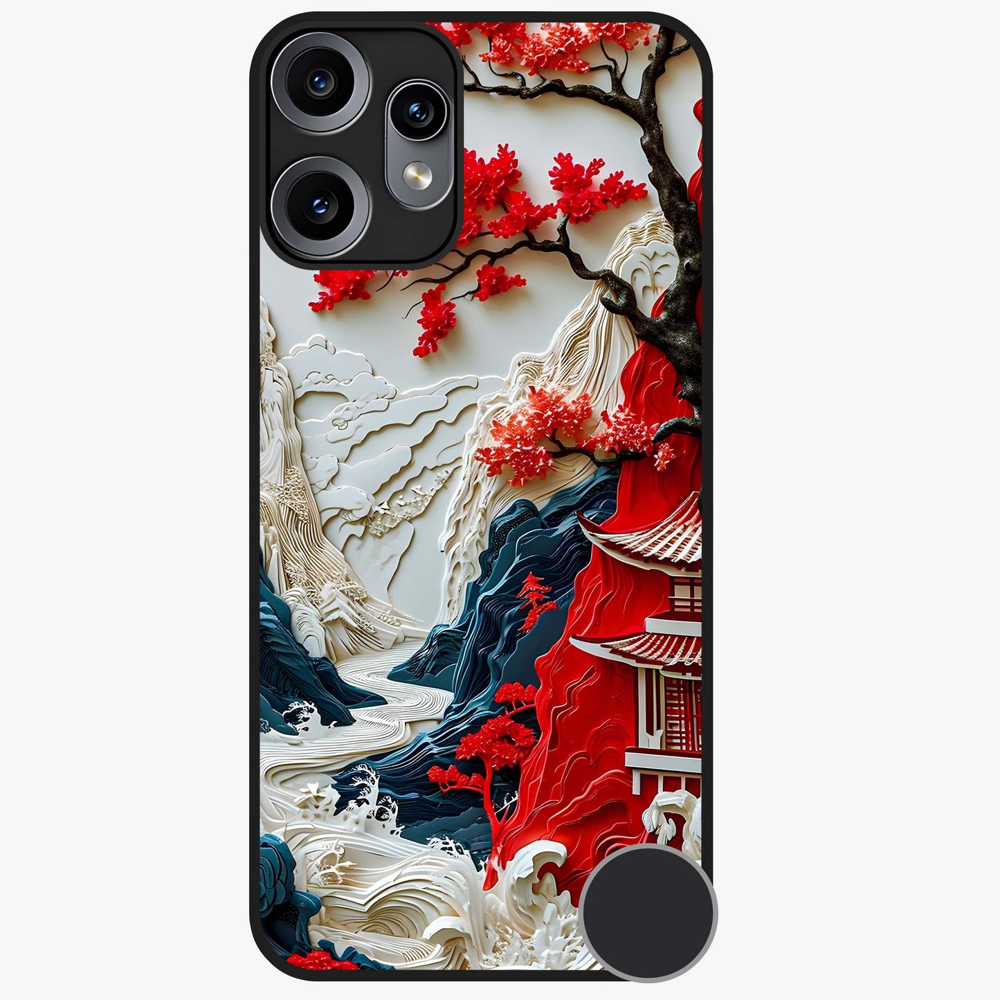 Whispers Of Sakura Waves Glass Case showing flat back view with cherry blossom wave artwork and glossy glass finish.