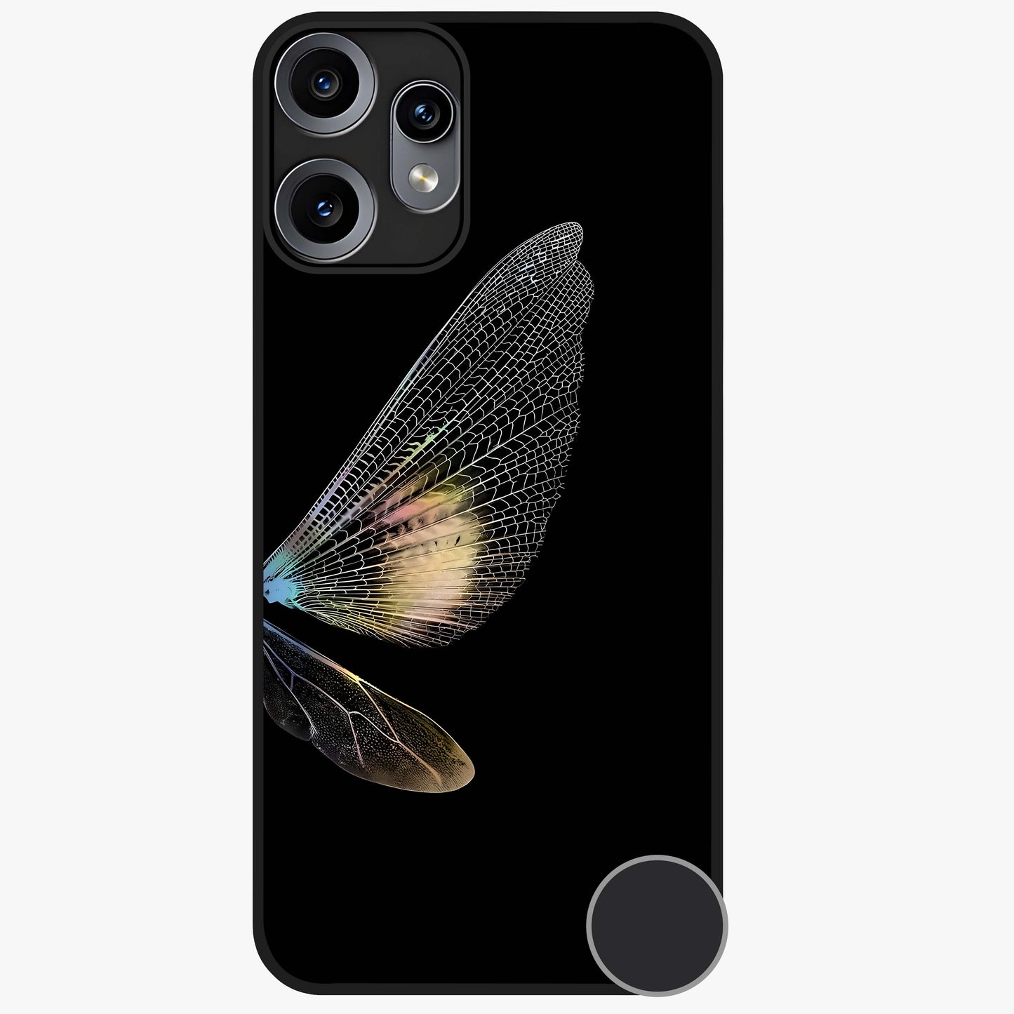 Whispers Of Wings Glass Case showing flat back view with graceful wing inspired artwork and glossy glass finish.