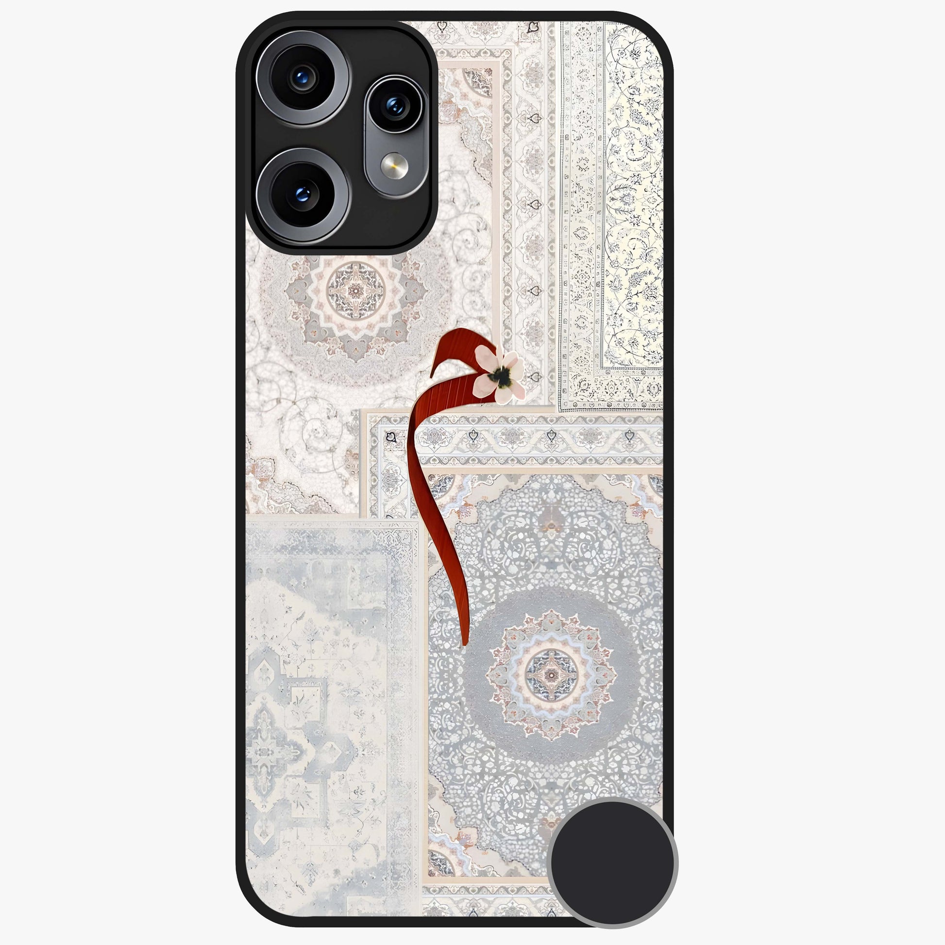 White Aesthetic Bow Glass Case showing flat back view with minimal bow artwork and glossy glass finish.