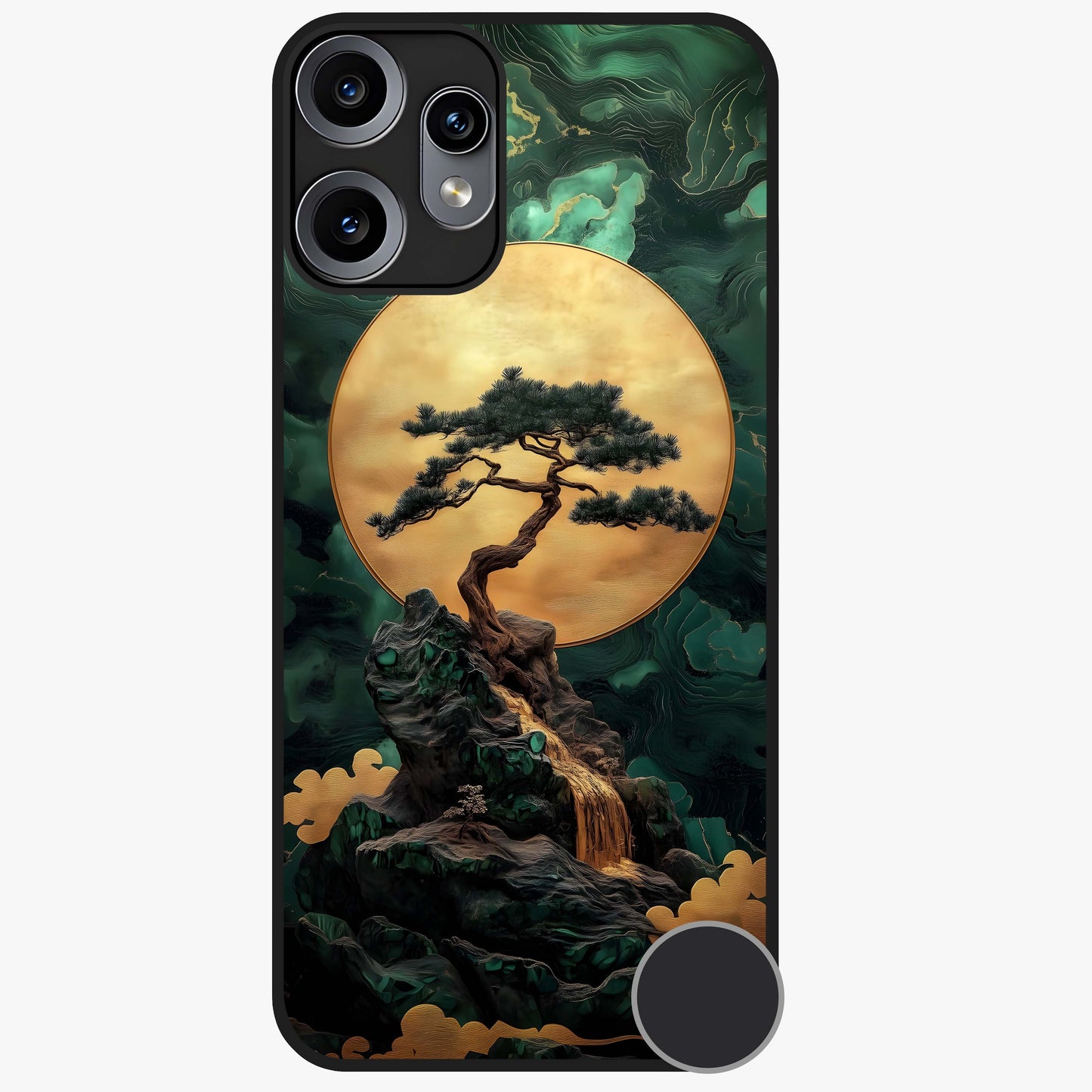 Zen Moon Rise Glass Case showing flat back view with calm moonrise artwork and glossy glass finish.