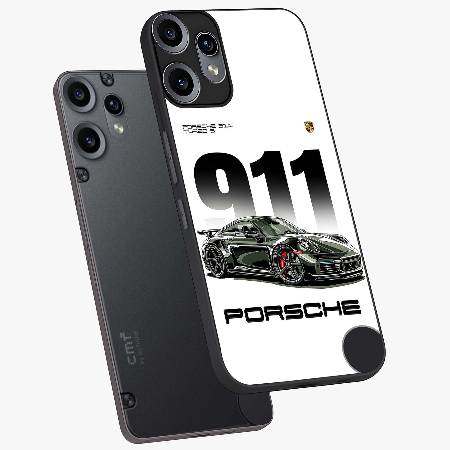 911 Turbo Dominance Glass Case displayed in premium angled mockup highlighting sporty car illustration and sleek glass surface.