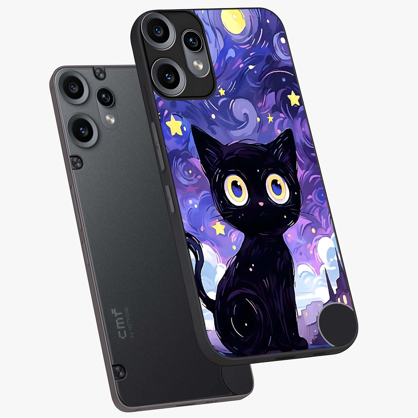 Abstract Cat Art Glass Case displayed in angled mockup highlighting modern abstract cat artwork and sleek glass surface.