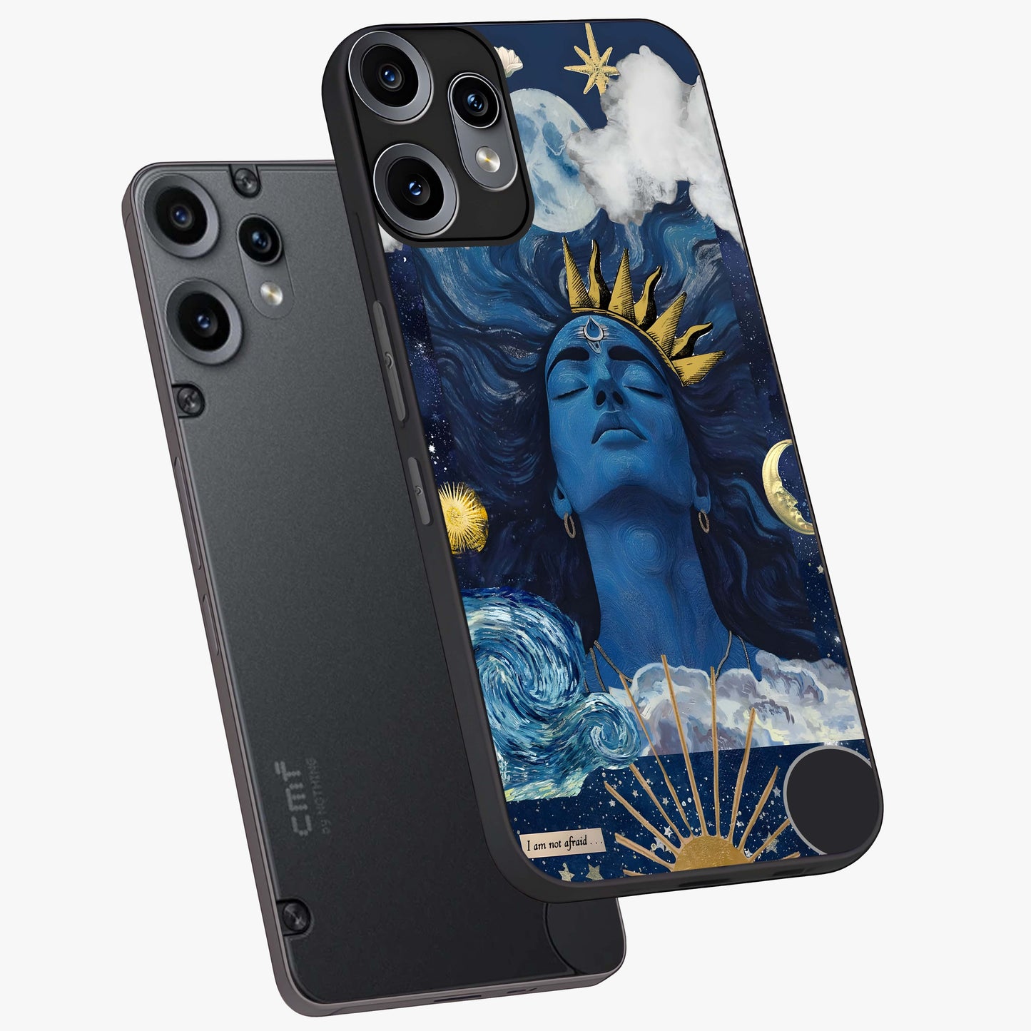 Aesthetic Lord Shiva Glass Case displayed in angled mockup highlighting spiritual Shiva illustration and sacred aesthetic design.