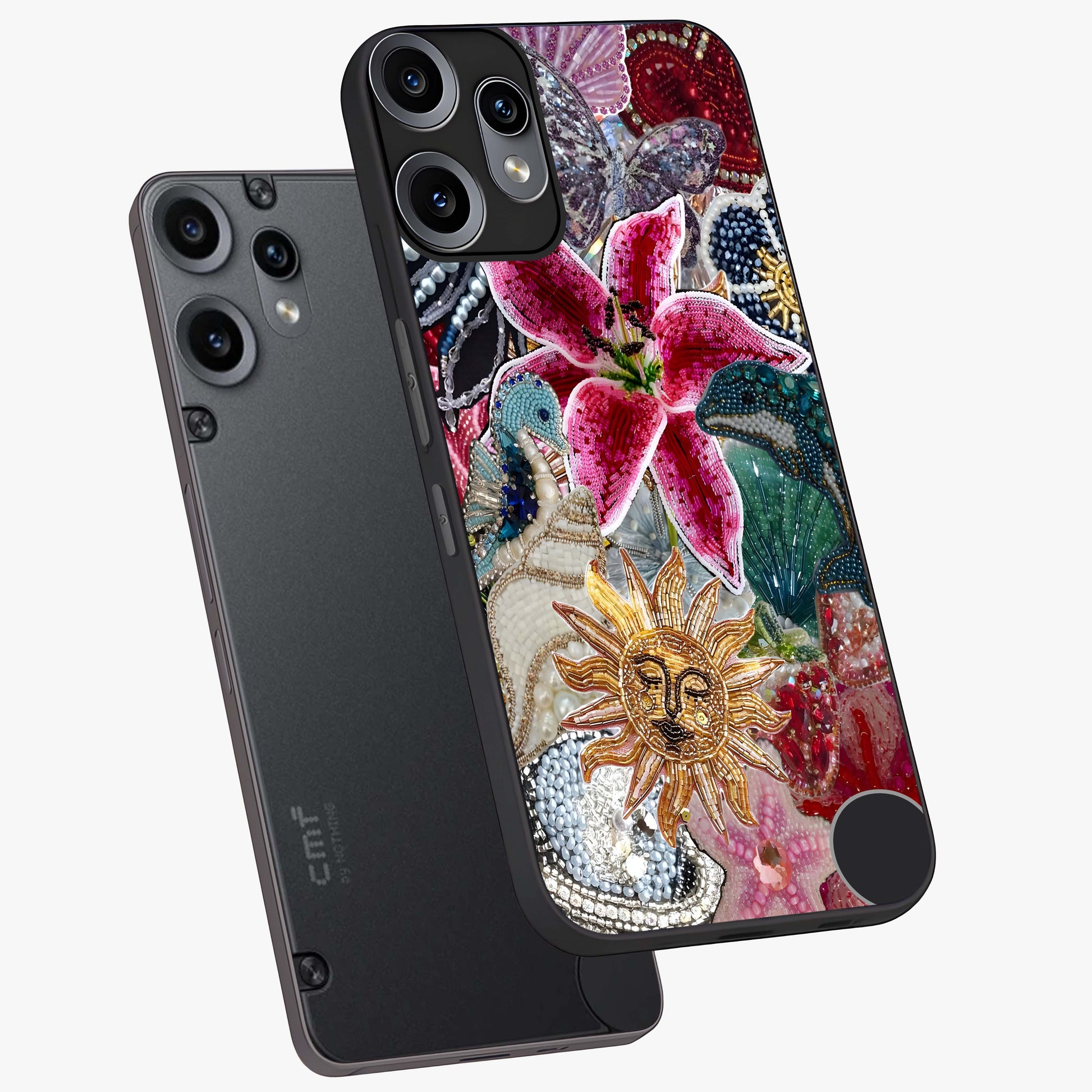Beaded Garden Fantasy Glass Case displayed in angled mockup highlighting fantasy inspired floral bead pattern.