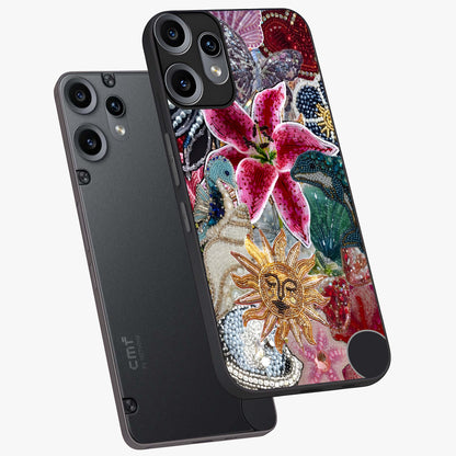 Beaded Garden Fantasy Glass Case displayed in angled mockup highlighting fantasy inspired floral bead pattern.