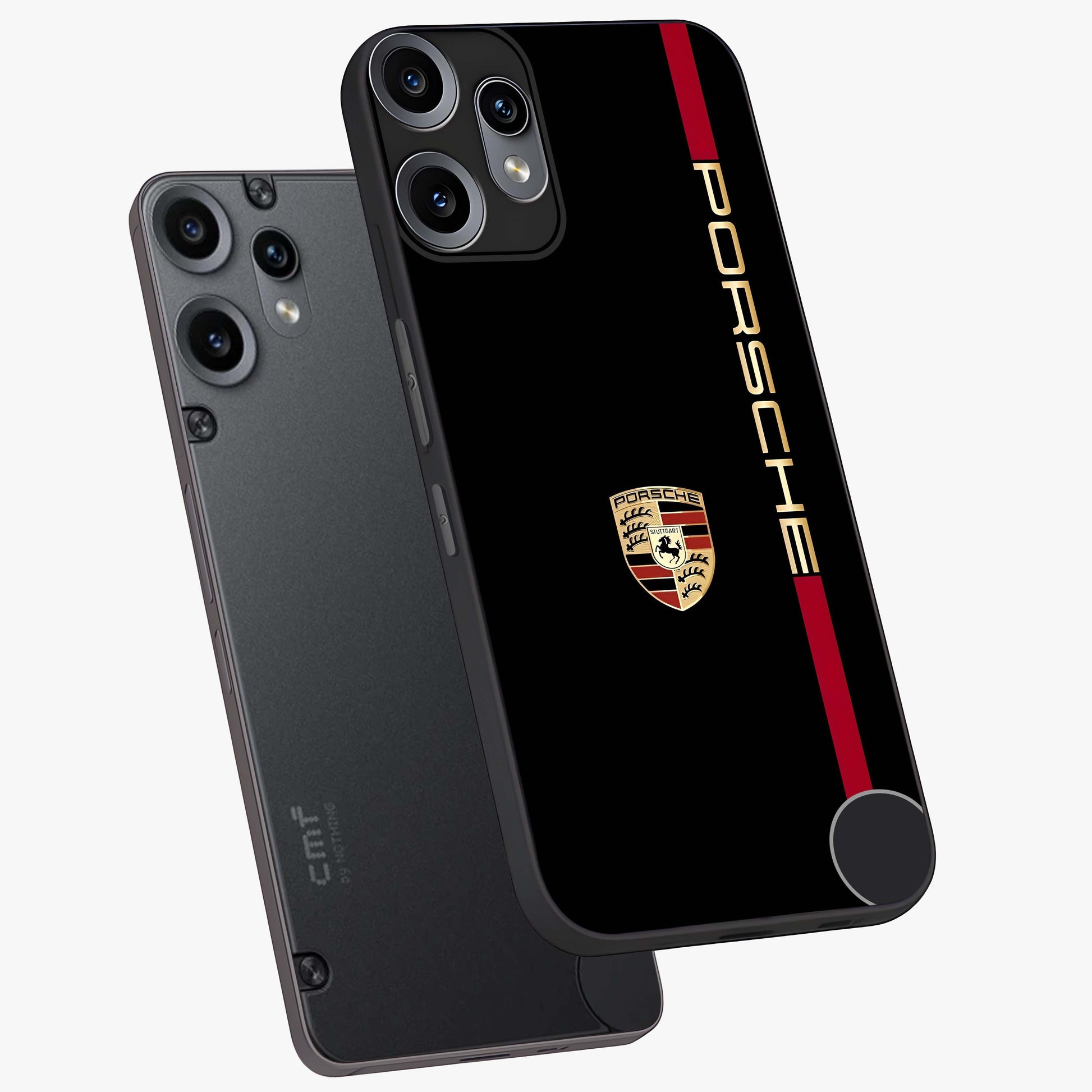 Black Minimal Porsche Glass Case displayed in angled mockup highlighting modern minimal car illustration and clean aesthetic design.
