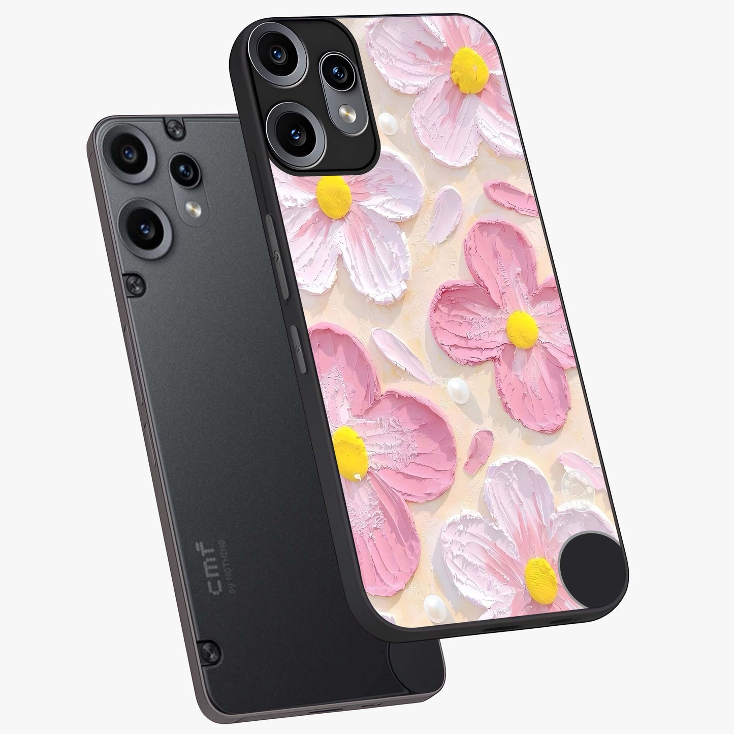 Blush Bloom Texture Glass Case displayed in angled mockup highlighting subtle bloom pattern with aesthetic pastel design.