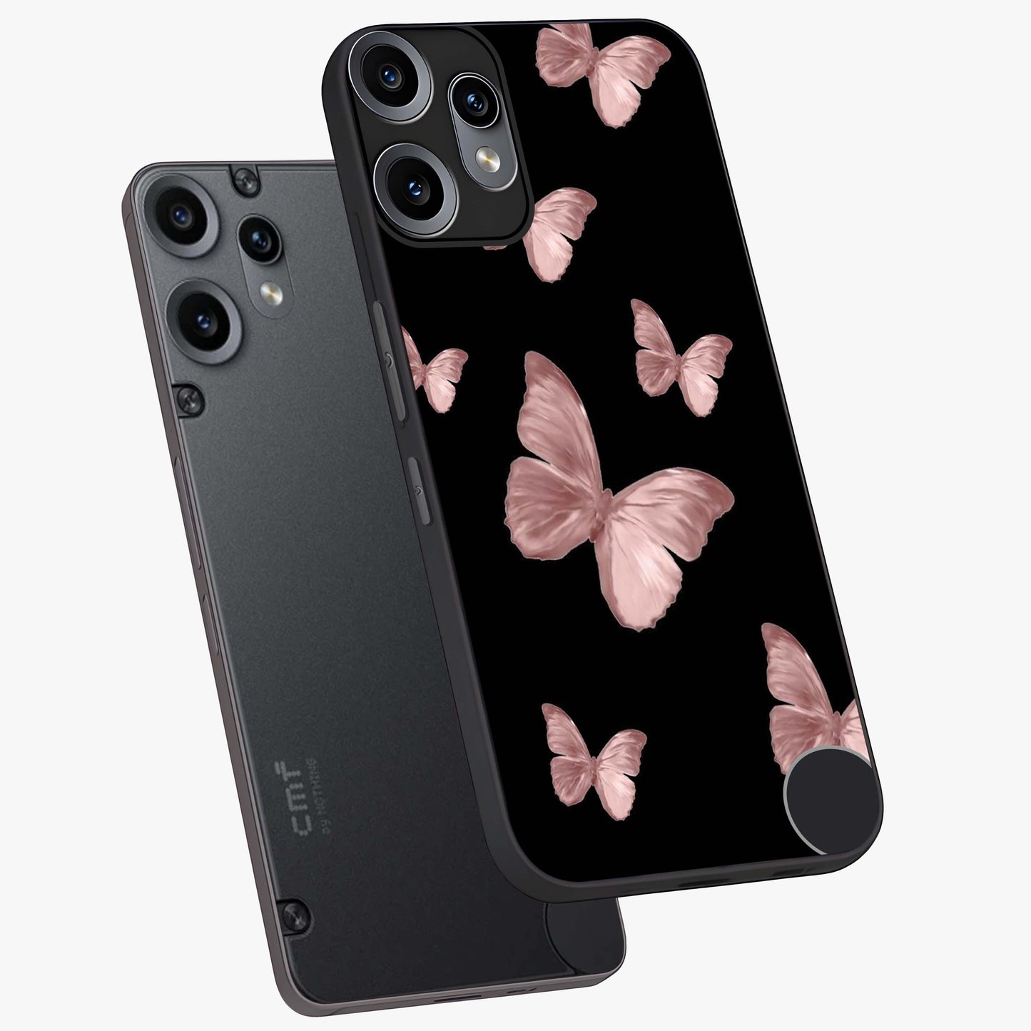 Butterfly Pattern Glass Case displayed in angled mockup highlighting delicate butterfly design and aesthetic pattern style.