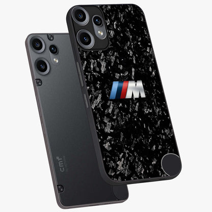 Carbon Speed Mark Glass Case displayed in angled mockup highlighting racing inspired carbon design and sleek aesthetic style.