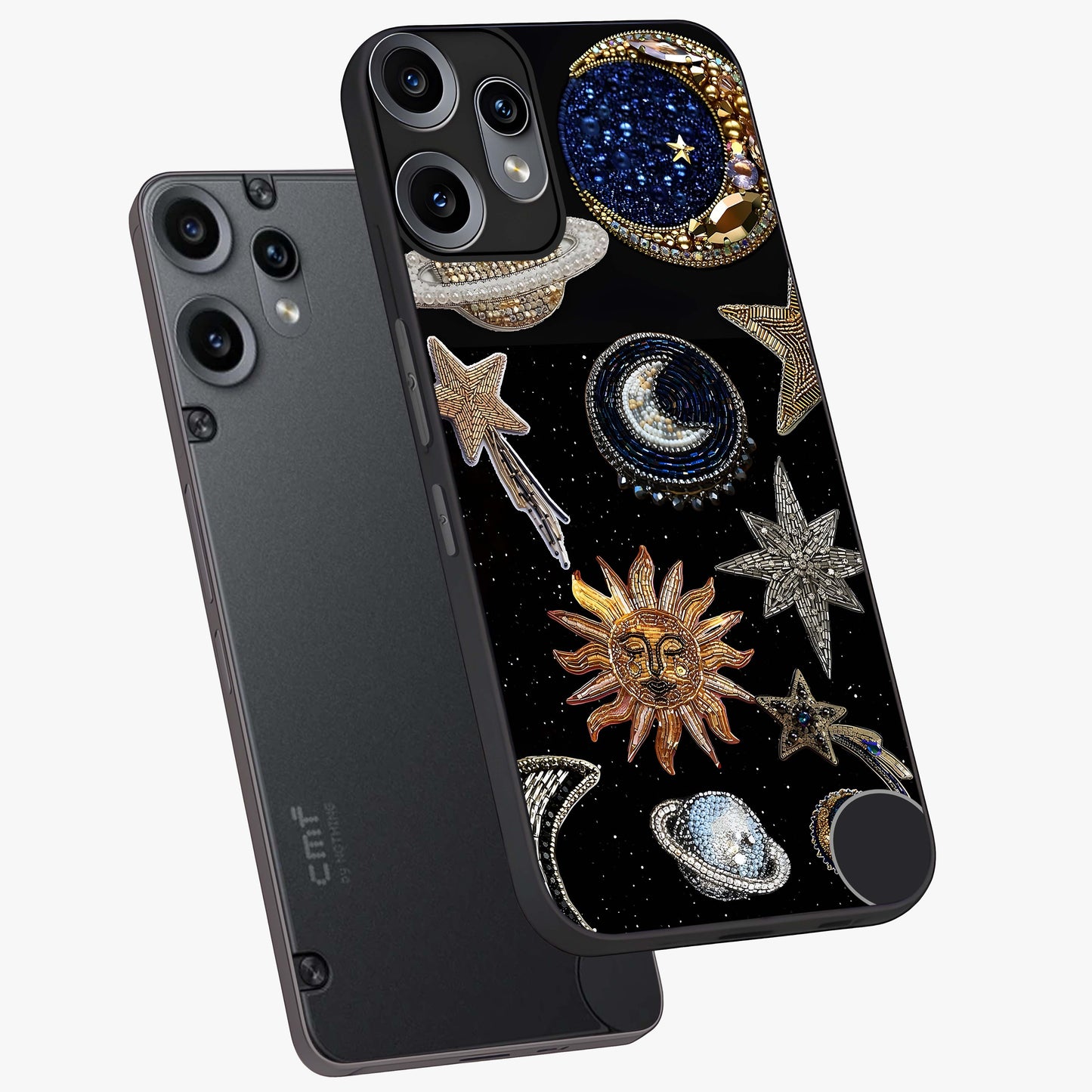 Celestial Gem Constellations Glass Case displayed in angled mockup highlighting gemstone inspired constellation design.
