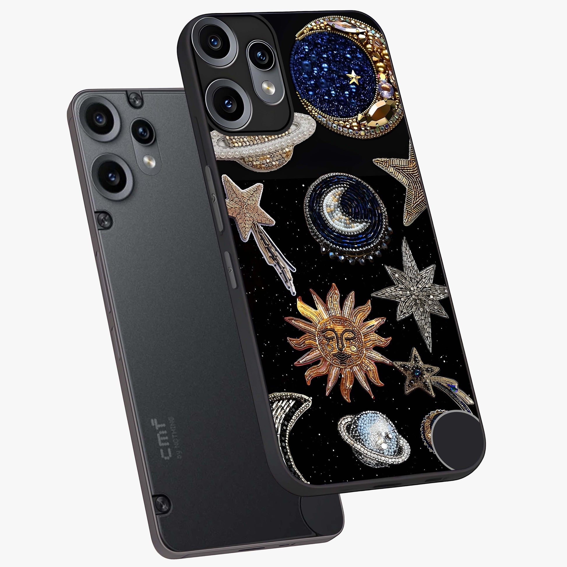 Celestial Gem Constellations Glass Case displayed in angled mockup highlighting gemstone inspired constellation design.