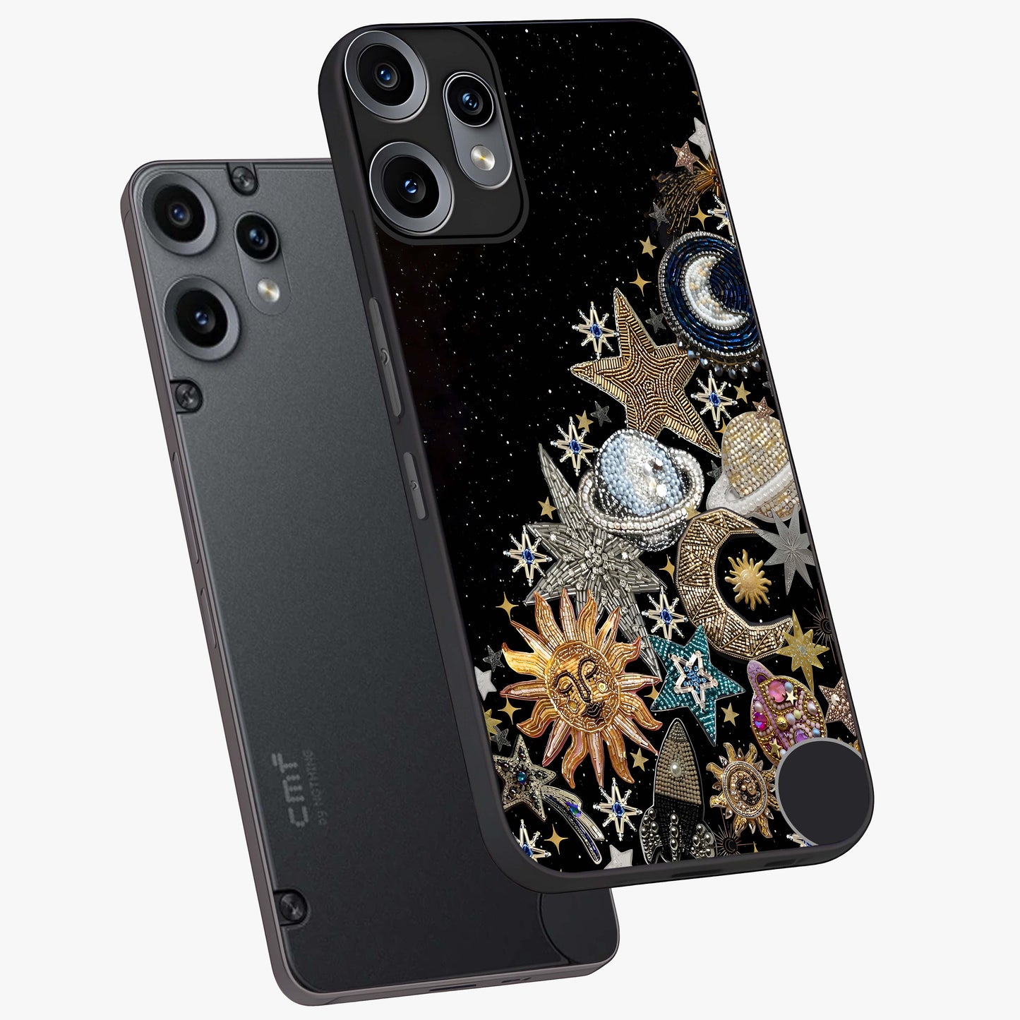 Cosmic Sparkle Dreams Glass Case displayed in angled mockup highlighting dreamy star sparkle design with celestial aesthetic.