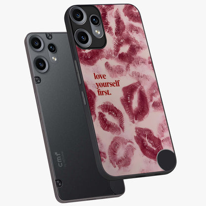 Crimson Kiss Love Glass Case displayed in angled mockup highlighting bold love inspired design with modern aesthetic style.