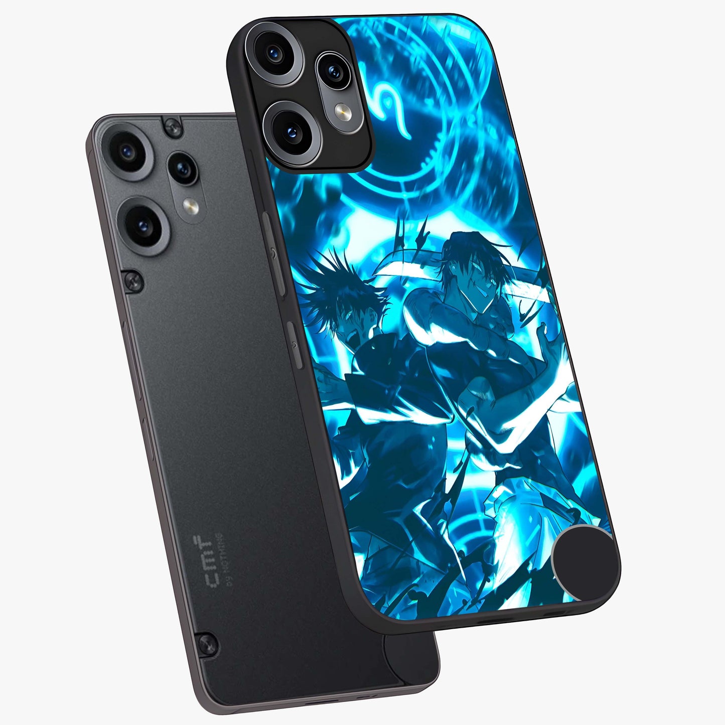 Cursed Energy Clash Glass Case displayed in angled mockup highlighting powerful battle inspired graphic with anime style aesthetic.