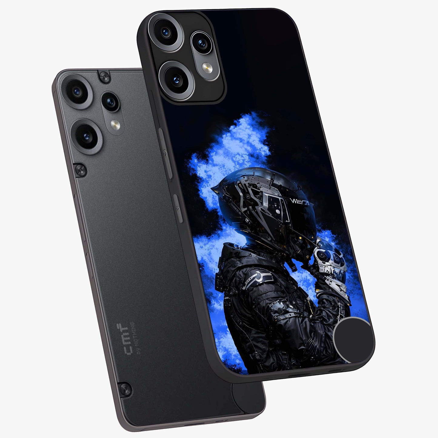 Cyber Sentinel Protocol Glass Case displayed in angled mockup highlighting digital cyber design with sci-fi aesthetic style.