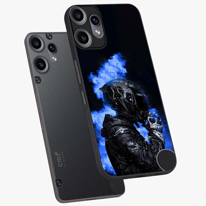 Cyber Sentinel Protocol Glass Case displayed in angled mockup highlighting digital cyber design with sci-fi aesthetic style.