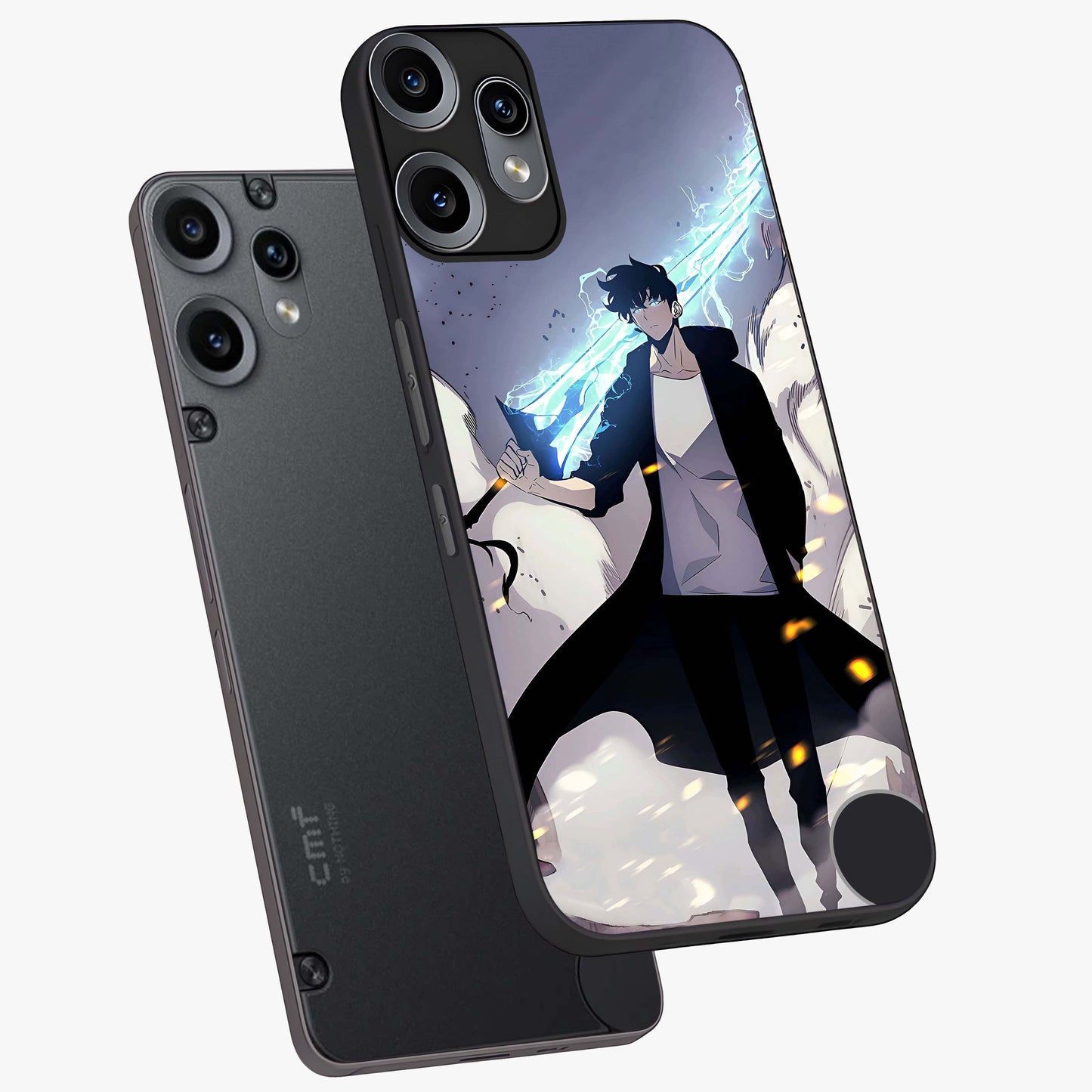 Dark Lightning Anime Warrior Glass Case displayed in angled mockup highlighting powerful lightning themed anime illustration.