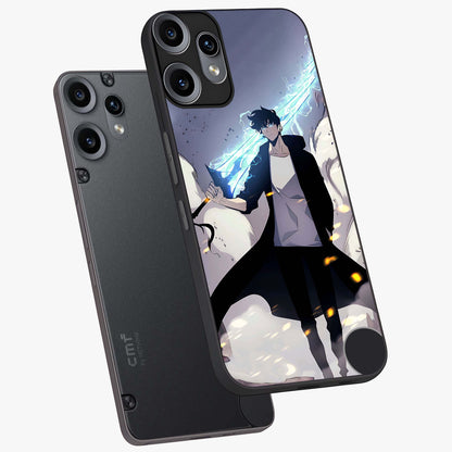Dark Lightning Anime Warrior Glass Case displayed in angled mockup highlighting powerful lightning themed anime illustration.