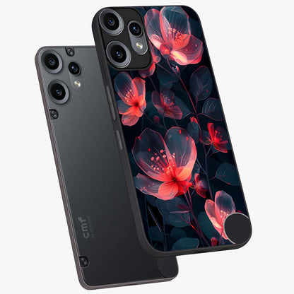 Dark Shade of Flower Glass Case displayed in angled mockup highlighting moody floral illustration with aesthetic dark tones.