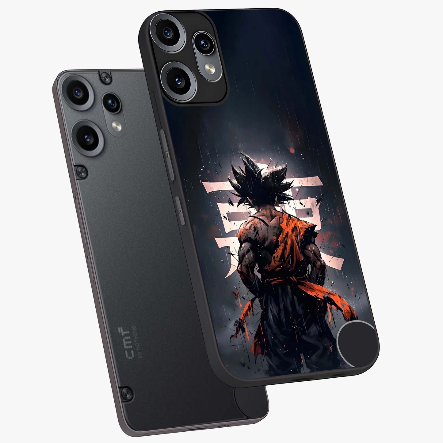 Dark Warrior In Rain Glass Case displayed in angled mockup highlighting dramatic warrior illustration with dark rain aesthetic.